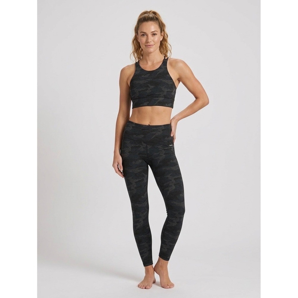 Vuori Elevate Bra Womens Small Charcoal Camo High Neck Strappy Back Sports Top